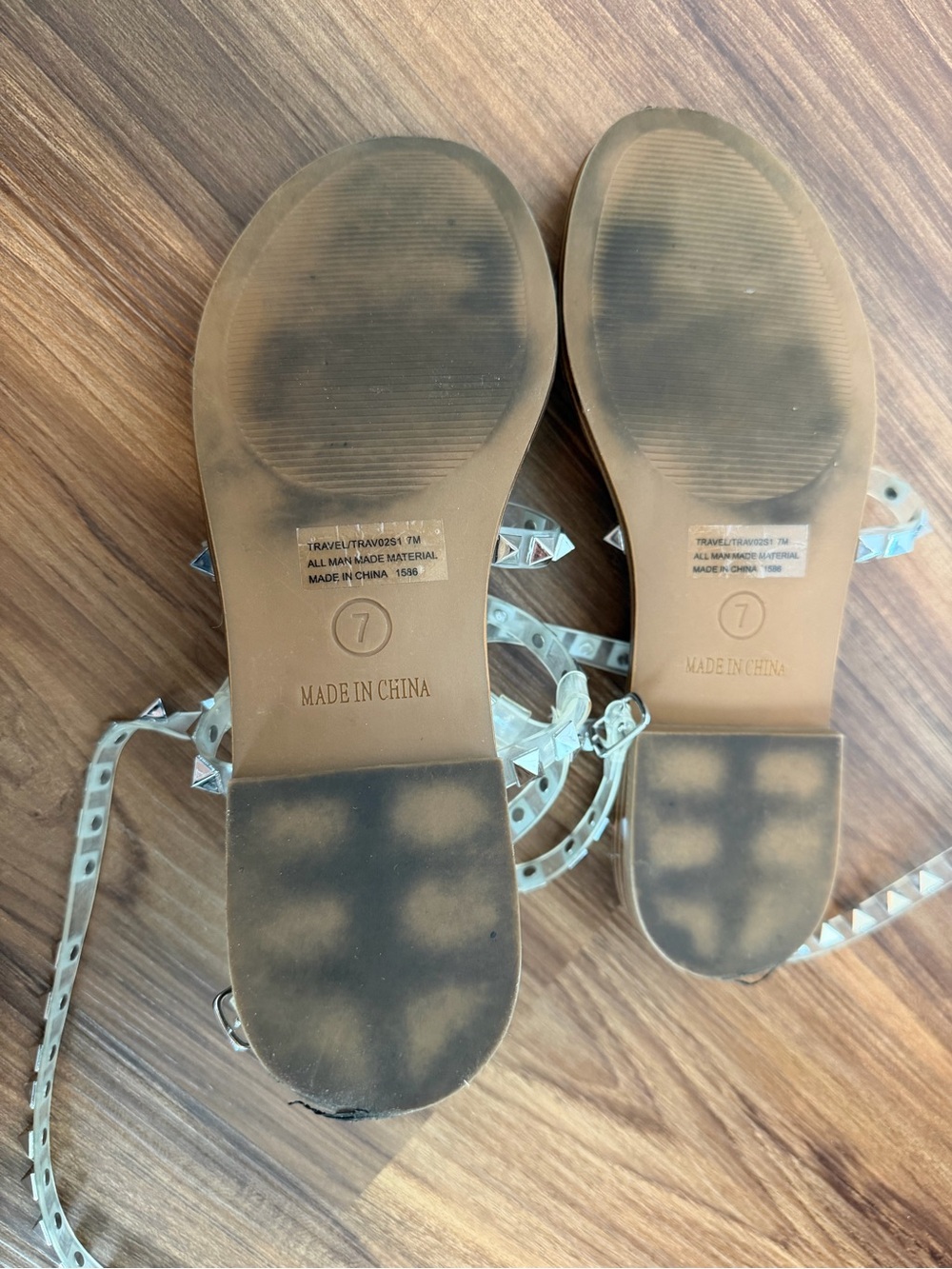 Steve Madden Clear Studded Strappy Sandal with Brown Sole - Picture 5 of 5